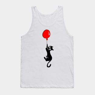 Black Cat Hanging on Red Balloon Tank Top